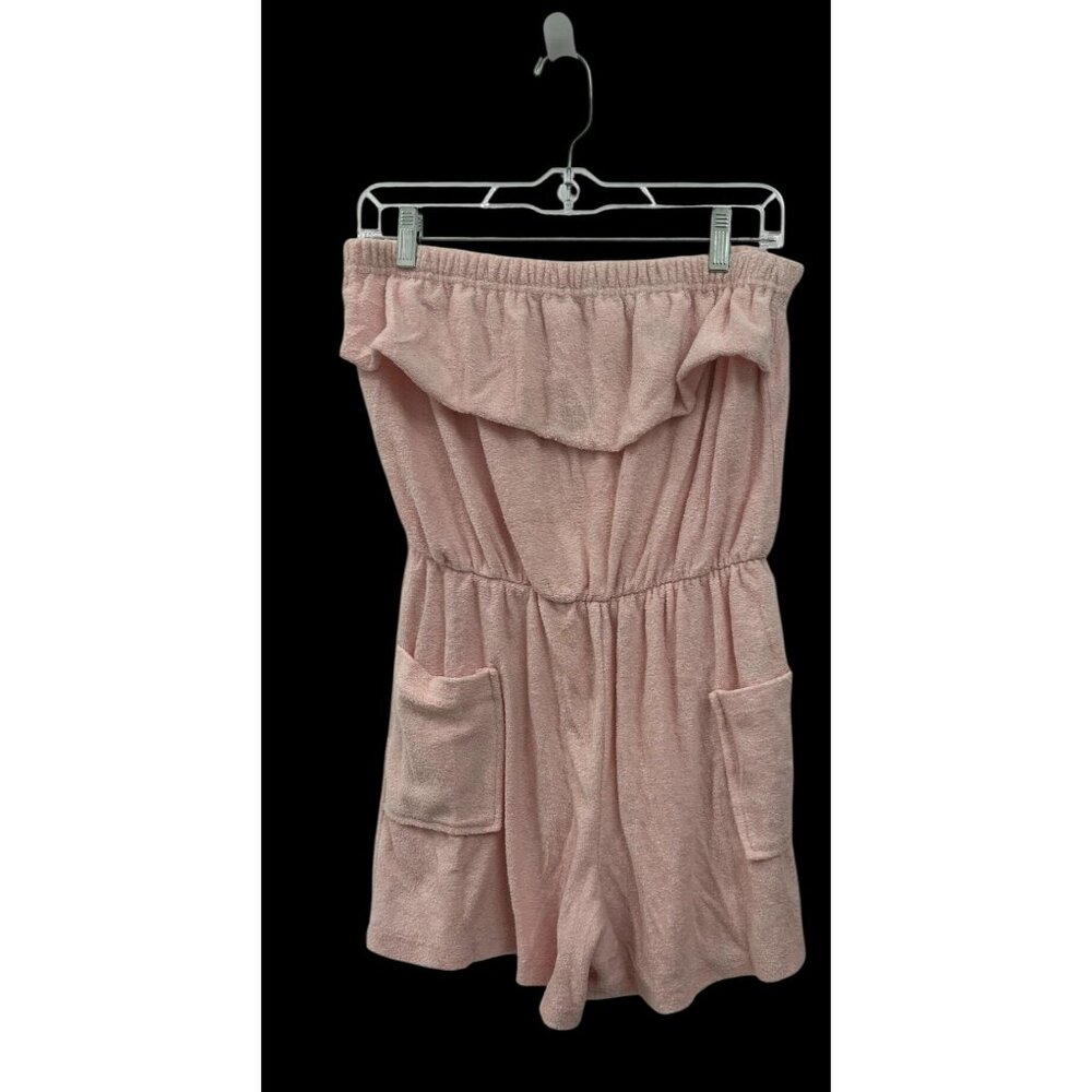 Vintage 70s Pink Terry Cloth Romper Tube Top Swim Cover Up Size Large